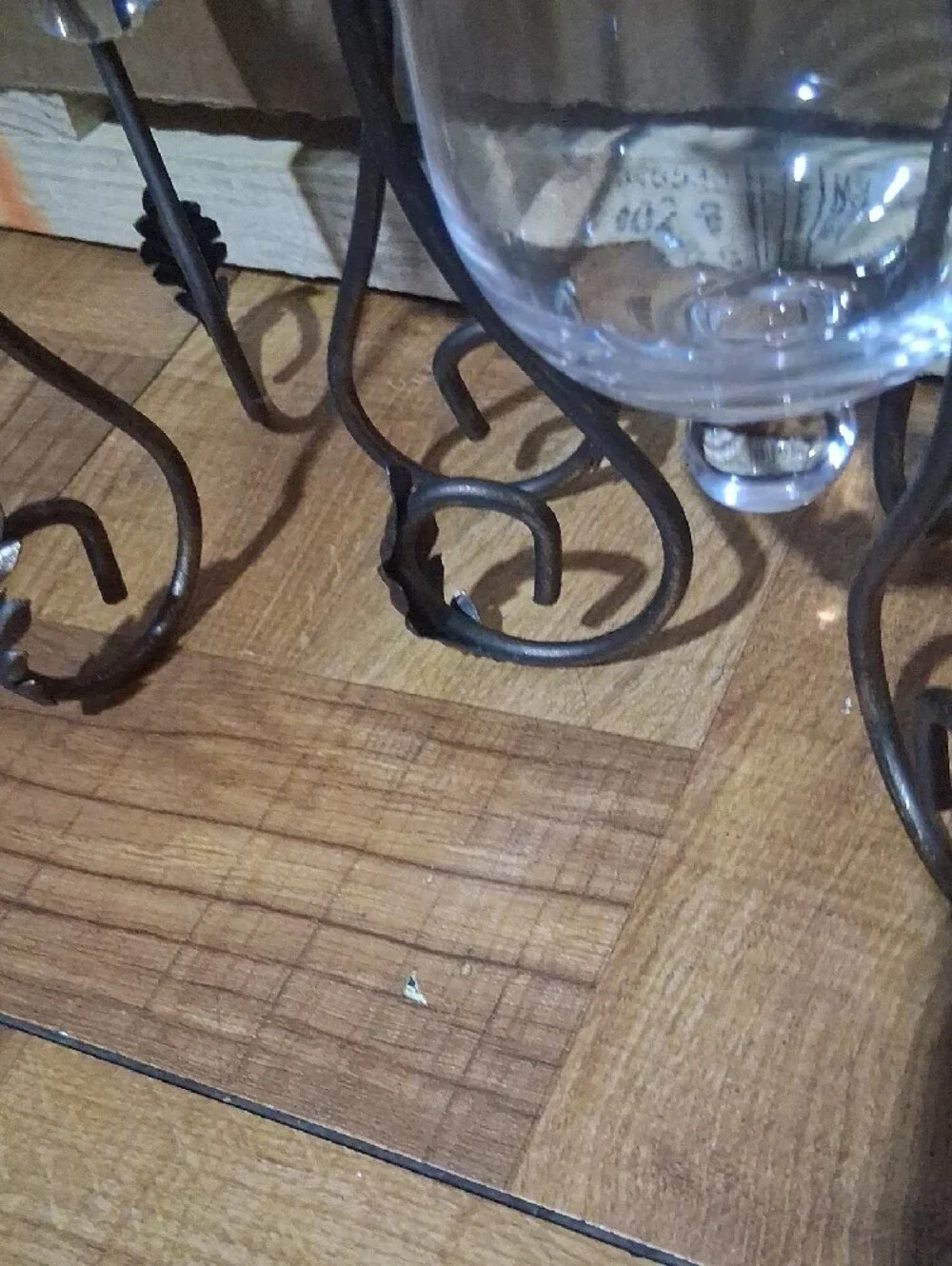 Glass Candle Holders with Metal Scroll Stands - Brown Finish